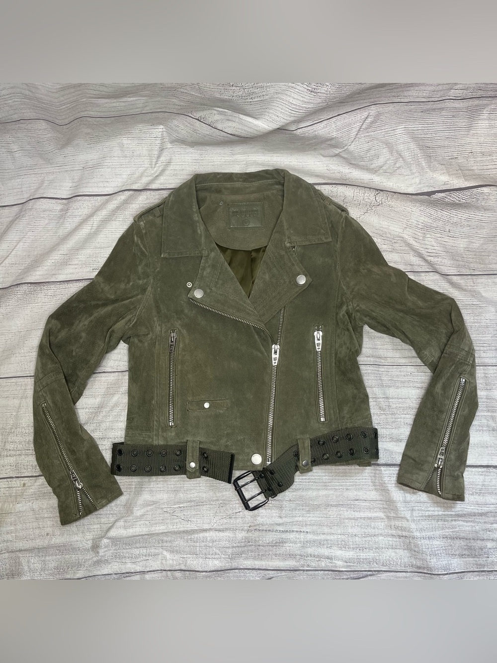BLANK NYC Women's Medium Olive Biker Belted Zipper Jacket